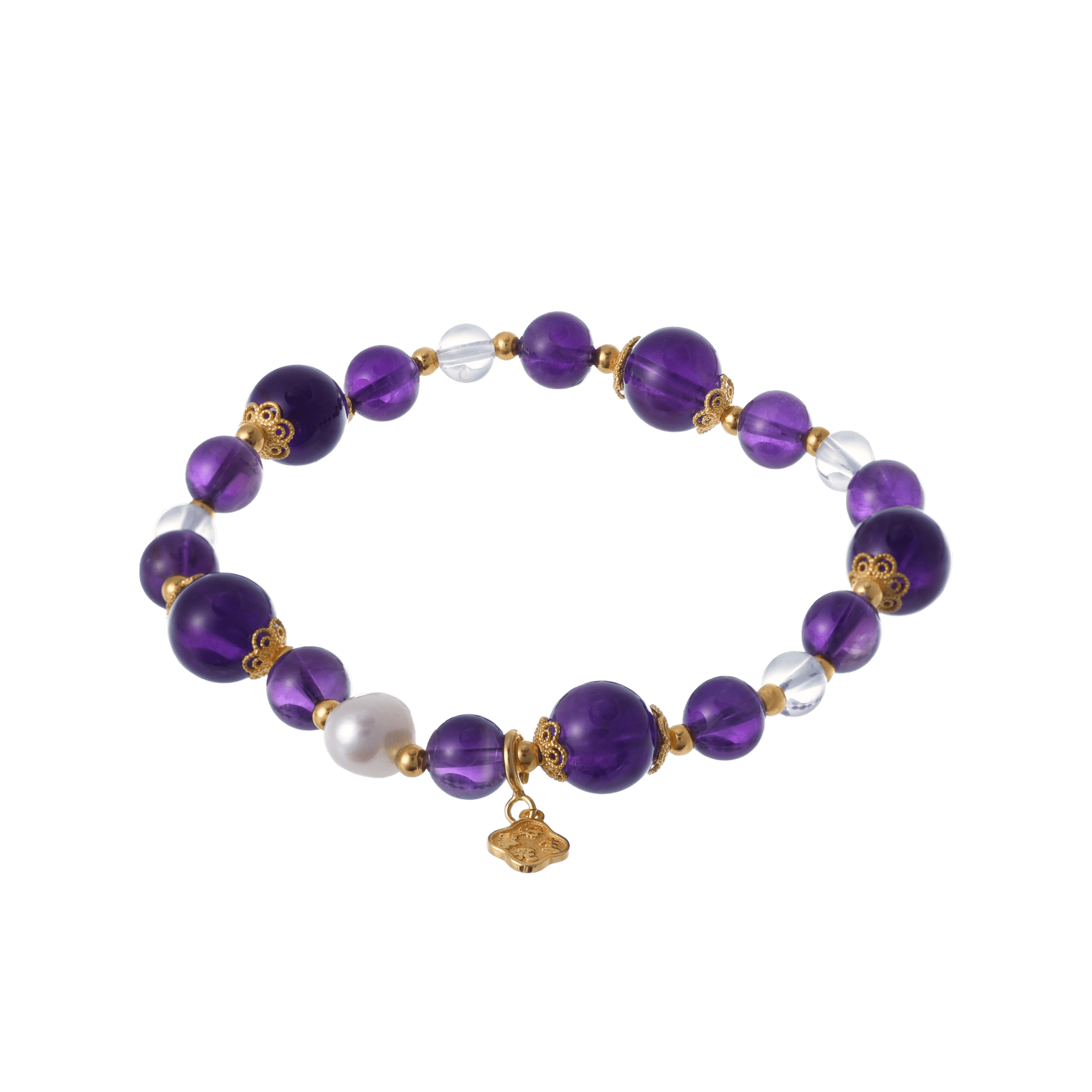 Lunar Calm – Amethyst, Quartz & Pearl Beaded Bracelet - Bracelets - ZODORI