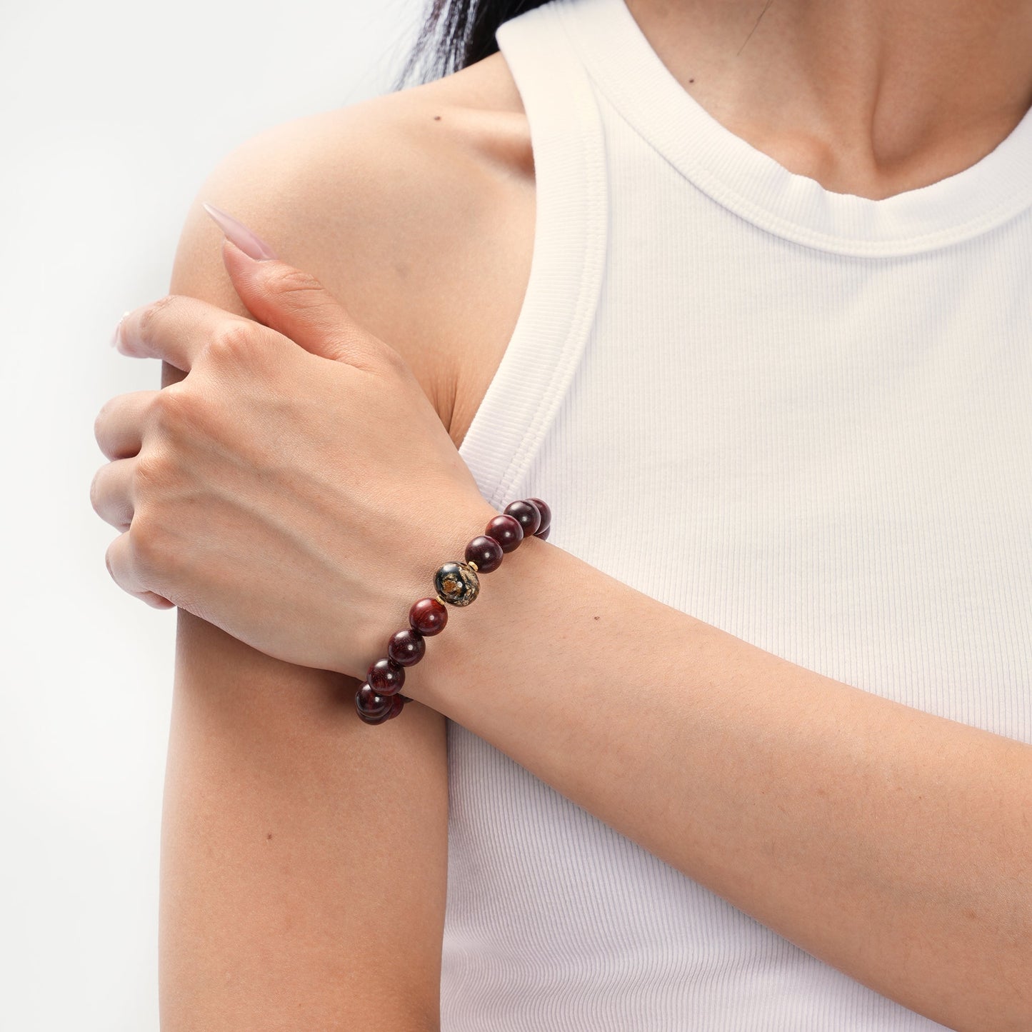 Scarred Authority – Rosewood & Amber Gold Accent Bracelet - Bracelets - ZODORI