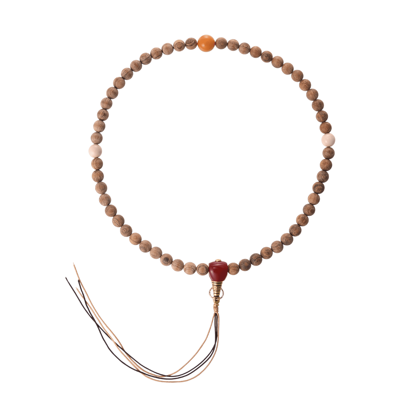 Ancient Stillness – Greywood Mala Necklace with Fossil & Carnelian Accents - Prayer Beads - ZODORI