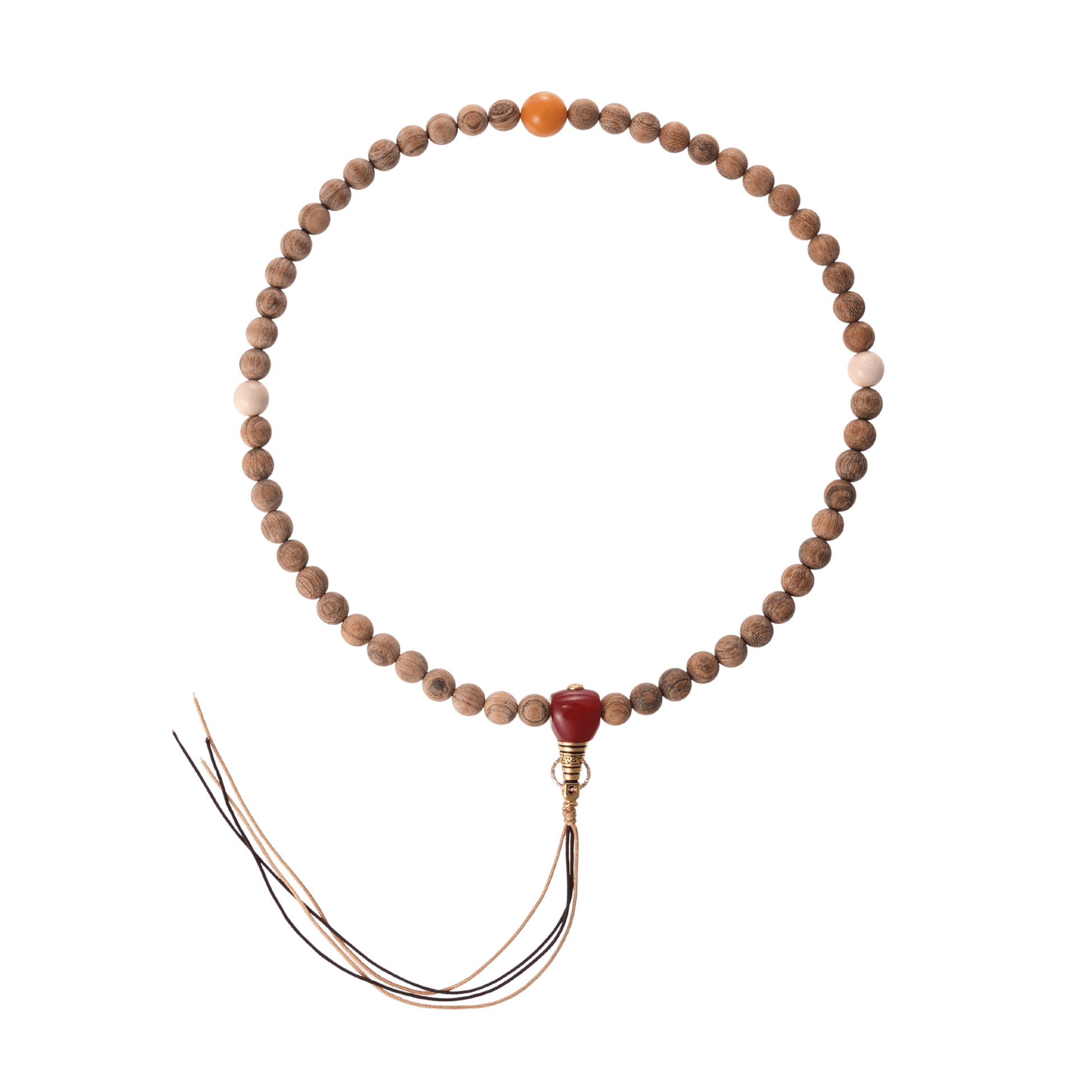 Ancient Stillness – Greywood Mala Necklace with Fossil & Carnelian Accents - Prayer Beads - ZODORI