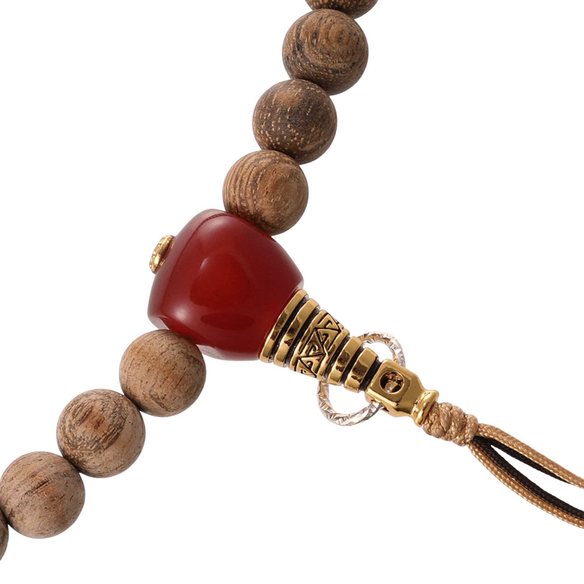 Ancient Stillness – Greywood Mala Necklace with Fossil & Carnelian Accents - Prayer Beads - ZODORI