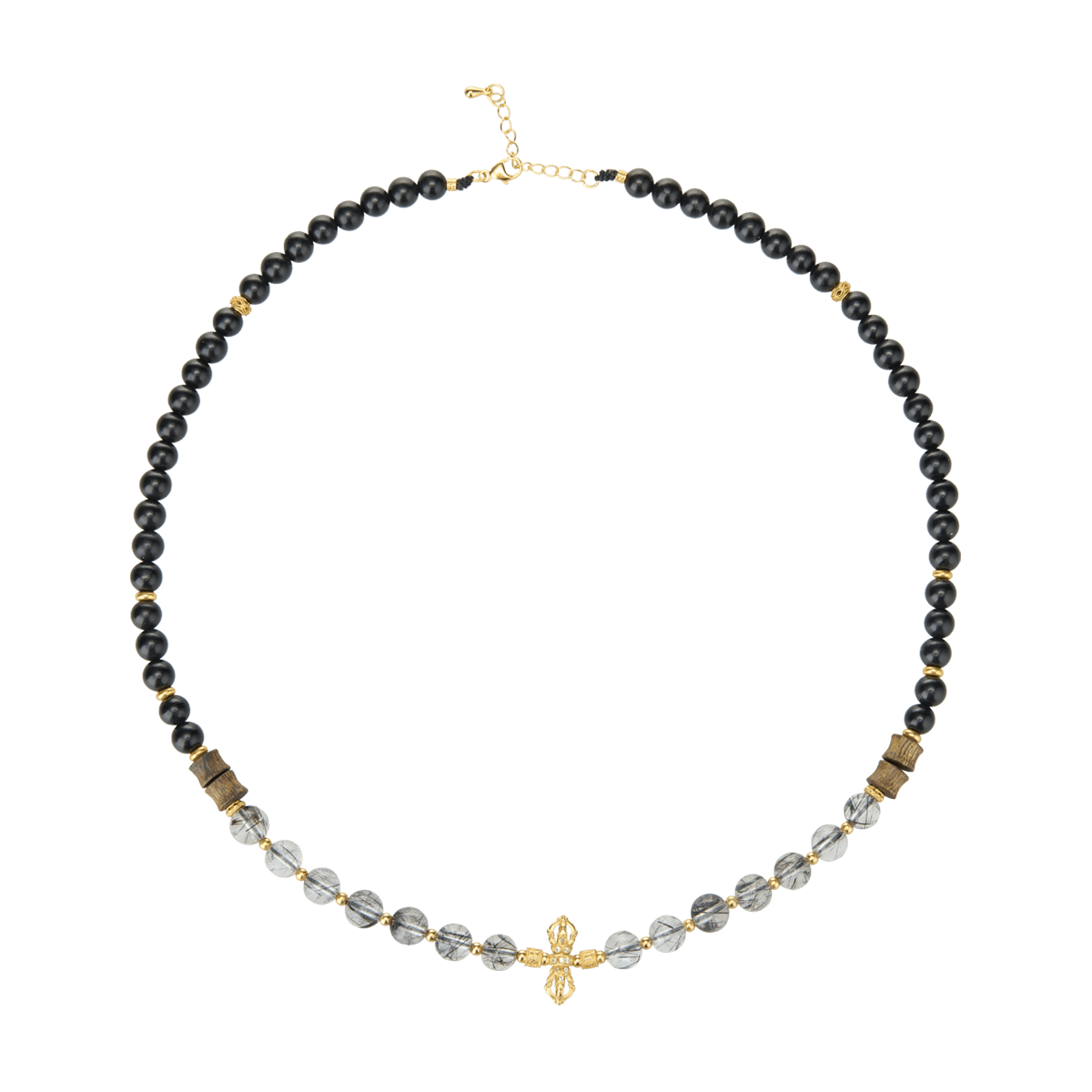 Black Tourmaline, Crystal and Agarwood Collar Necklace - Necklaces - ZODORI