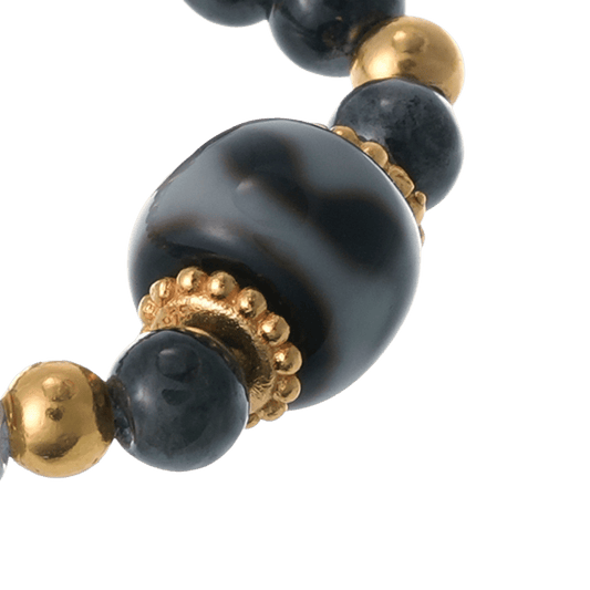 Ink Grace – Black Jade & Dzi Bead Ring - Rings - ZODORI