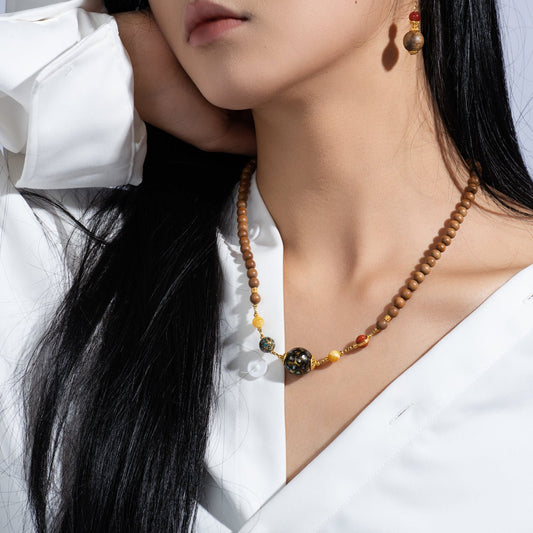 Mystic Forest Necklace - Sandalwood and Lacquer Beads - Necklaces - ZODORI