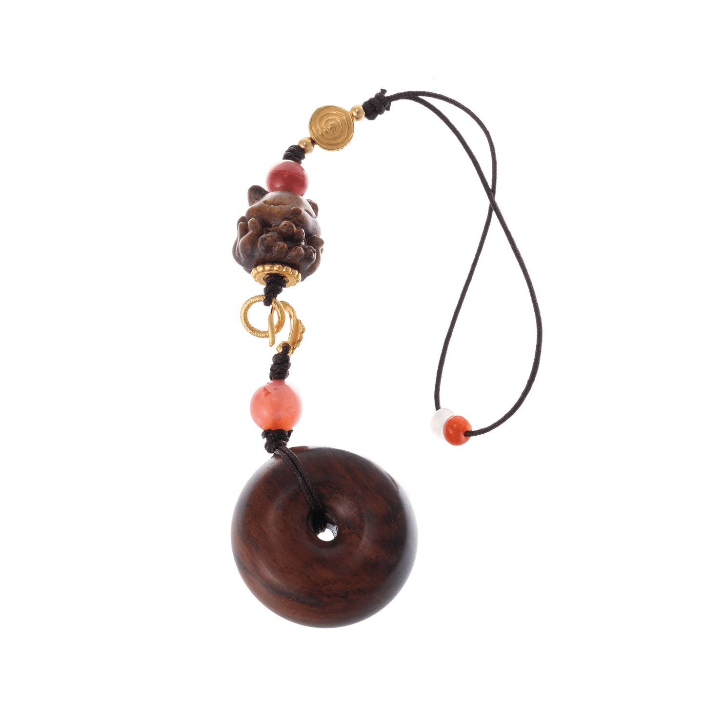 Peaceful Red — Versatile Charm Pendant with Red Beads & Carved Fox - Ornaments - ZODORI