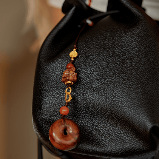 Peaceful Red — Versatile Charm Pendant with Red Beads & Carved Fox - Ornaments - ZODORI