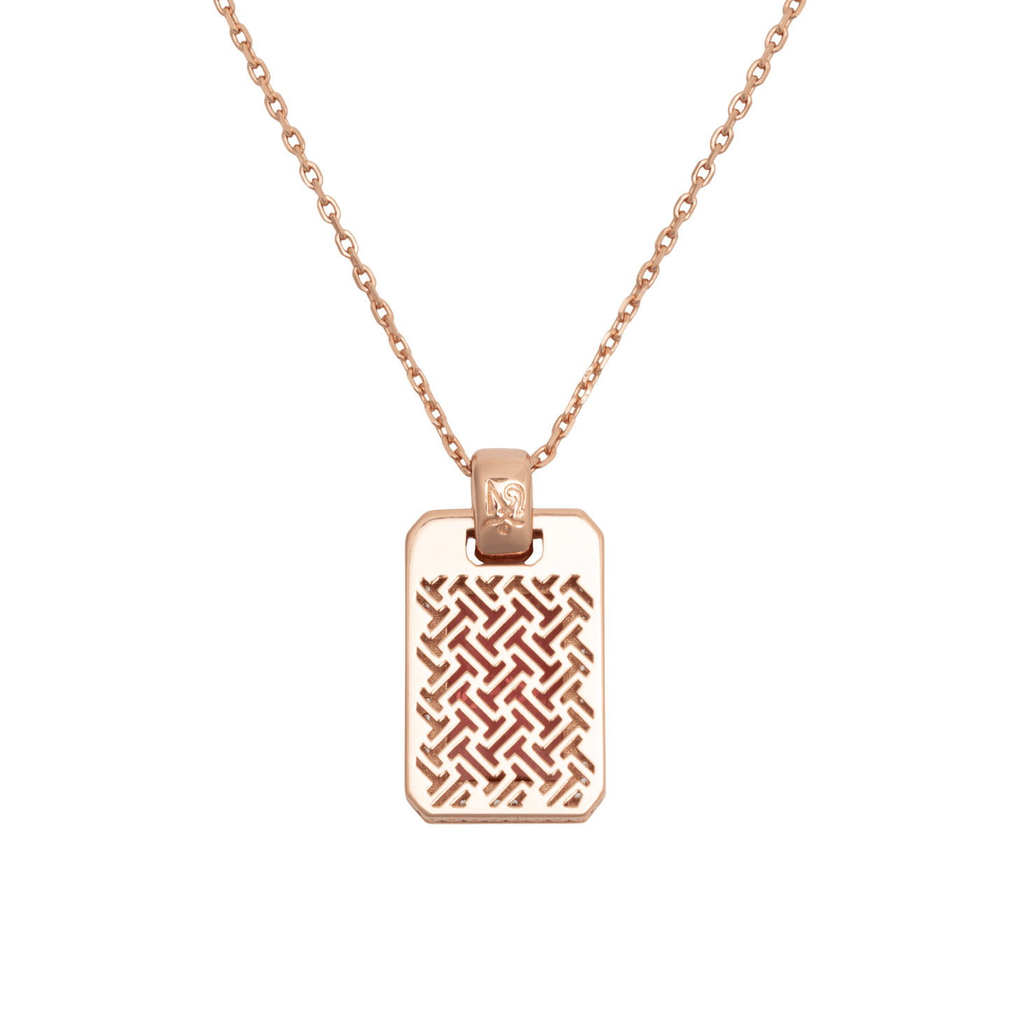 Rose gold necklace with a rectangular pendant on a green background | Zodori Jewelry