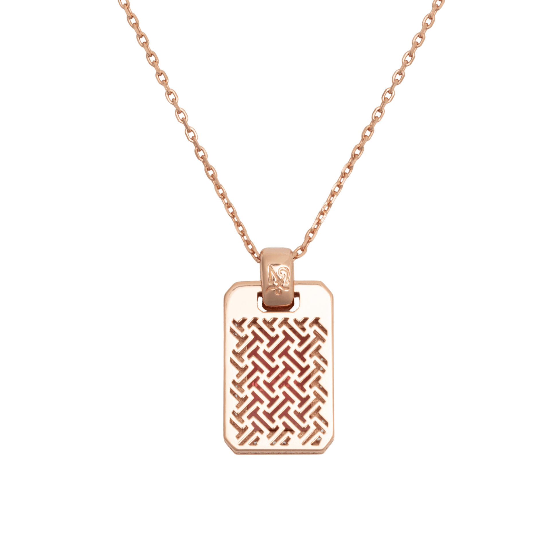 Rose gold necklace with a rectangular pendant on a green background | Zodori Jewelry