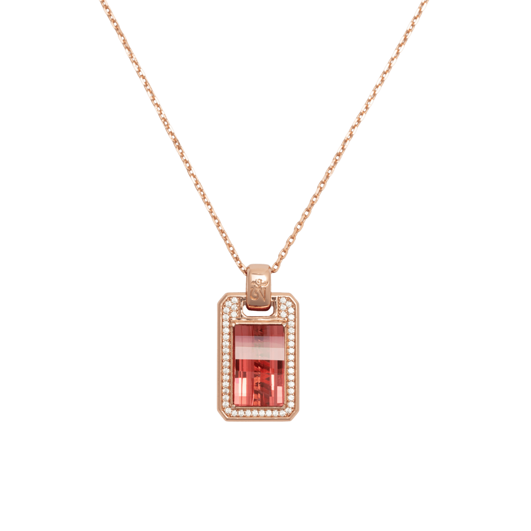 Rose gold necklace with a red rectangular pendant on a transparent background | Zodori Jewelry
