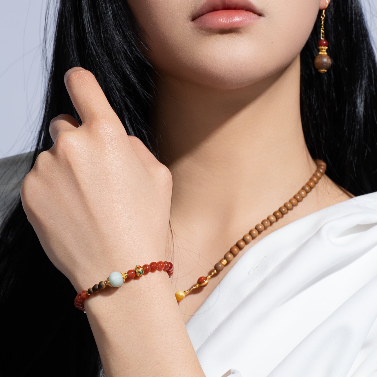 Red Agate Jade and Agarwood Single Wrap Bracelet - Bracelets - ZODORI