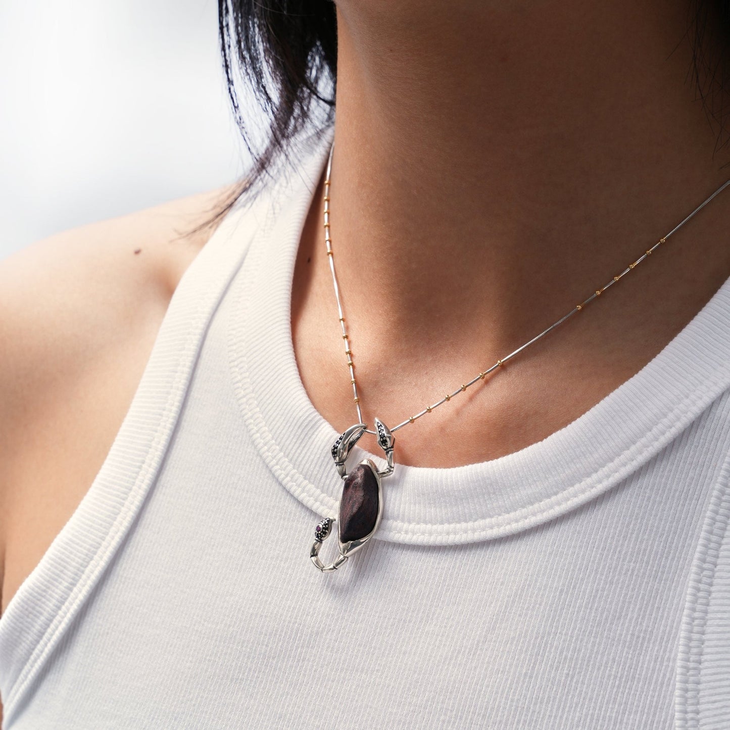 Rulebreaker – Aloeswood Scorpion Pendant with Silver & Zircon - Ornaments - ZODORI