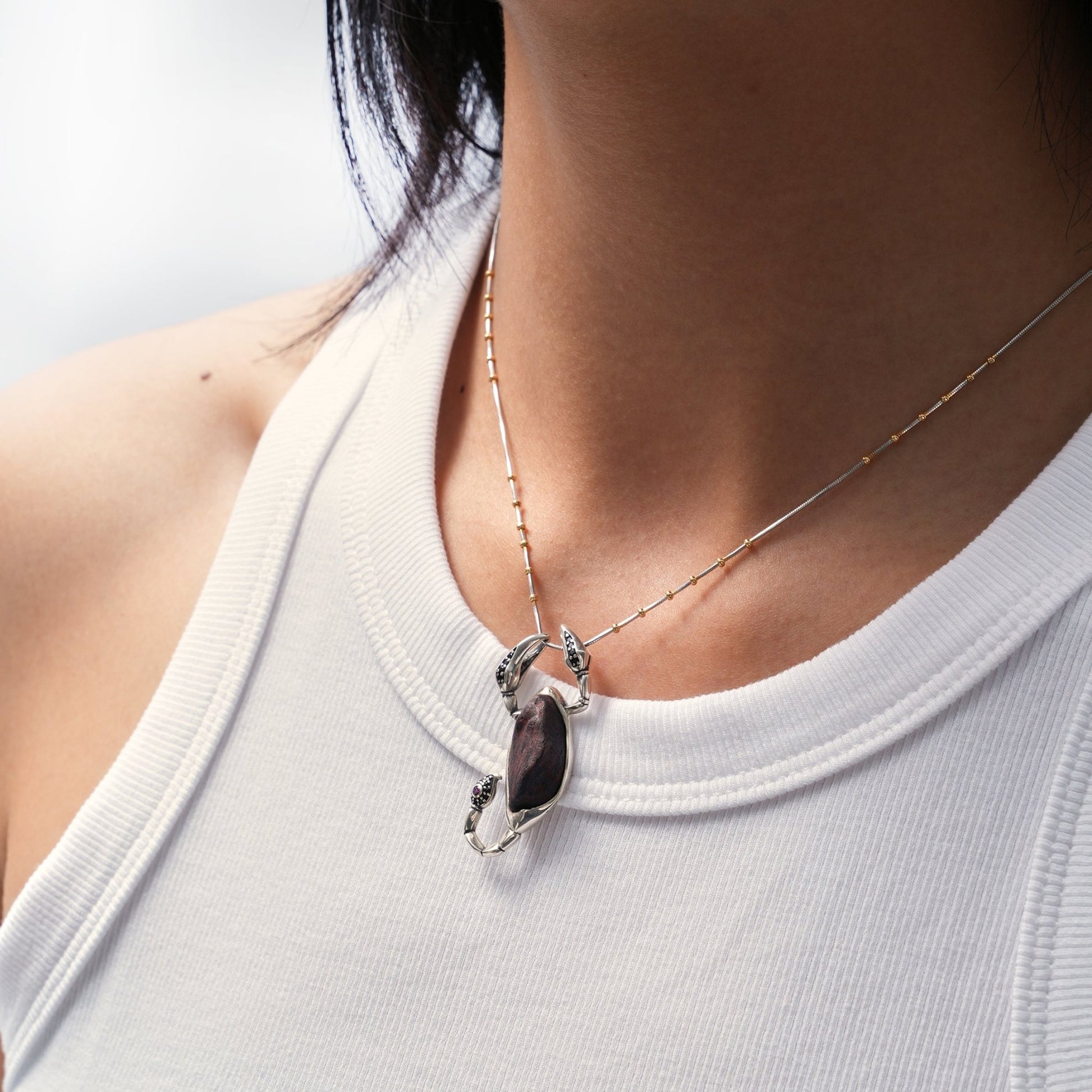 Rulebreaker – Aloeswood Scorpion Pendant with Silver & Zircon - Ornaments - ZODORI