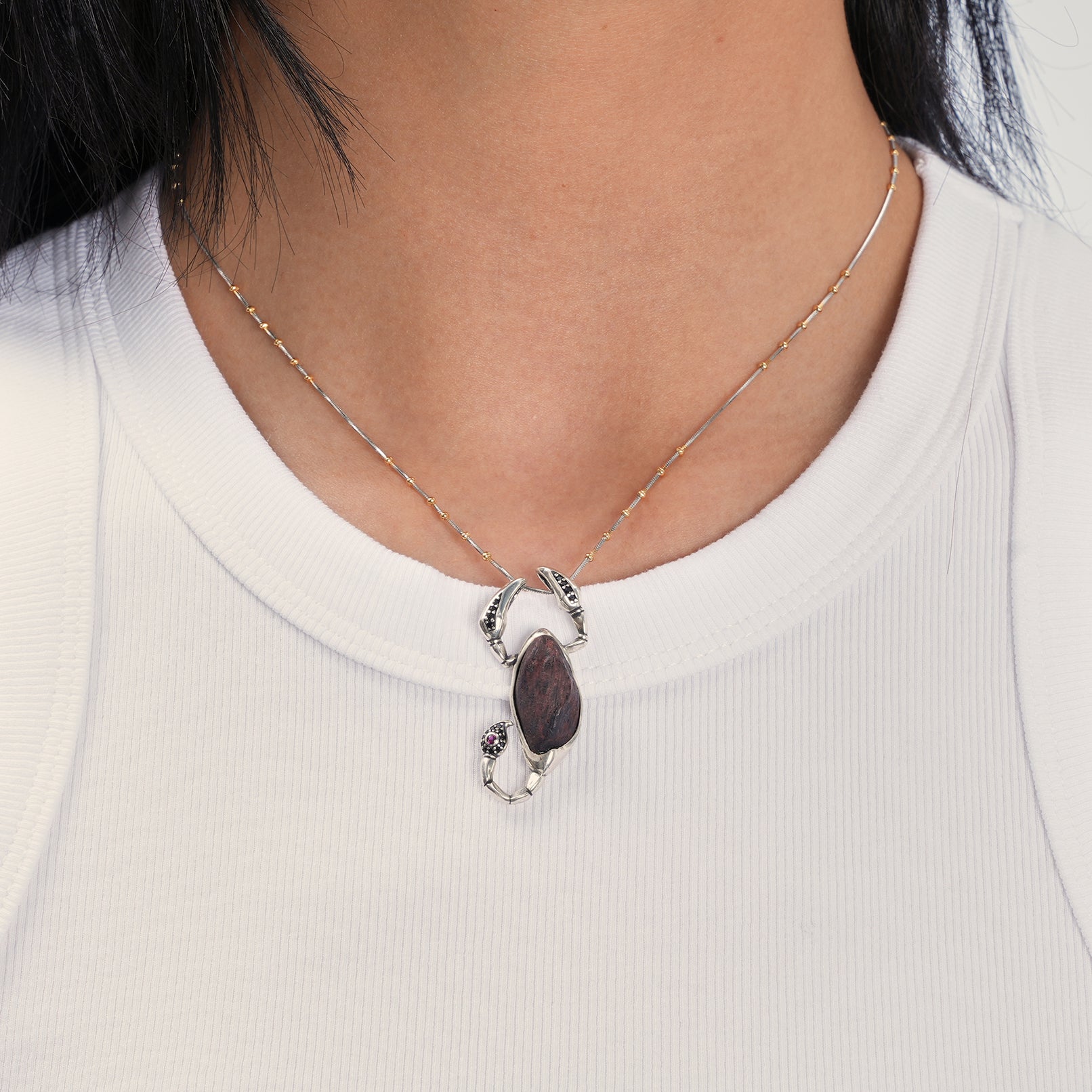 Rulebreaker – Aloeswood Scorpion Pendant with Silver & Zircon - Ornaments - ZODORI