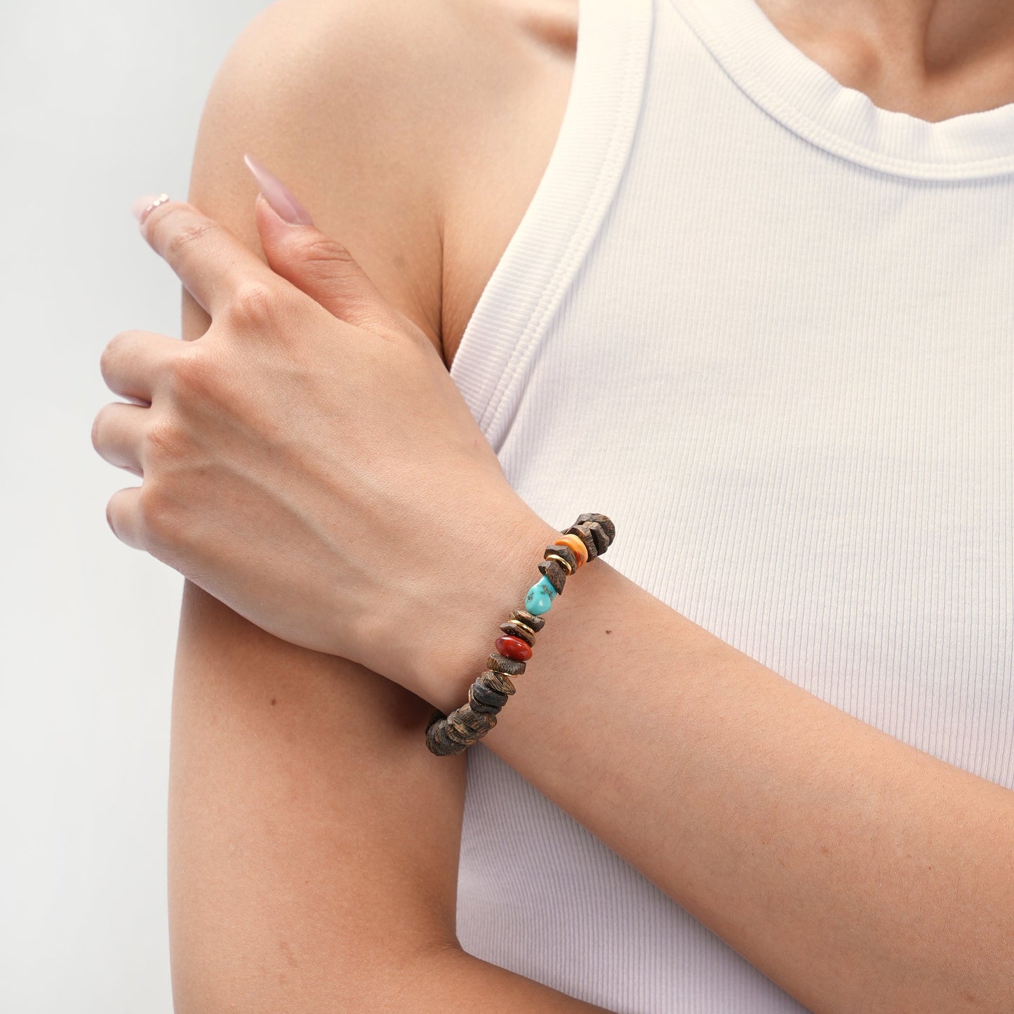 Truce Within – Sinking Agarwood & Turquoise Beaded Bracelet - Bracelets - ZODORI