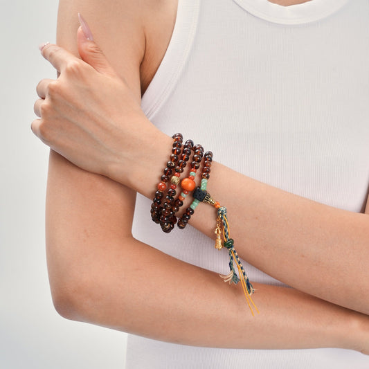 Whirling Realms – Amber & Jade Mala Necklace & Bracelet - Prayer Beads - ZODORI